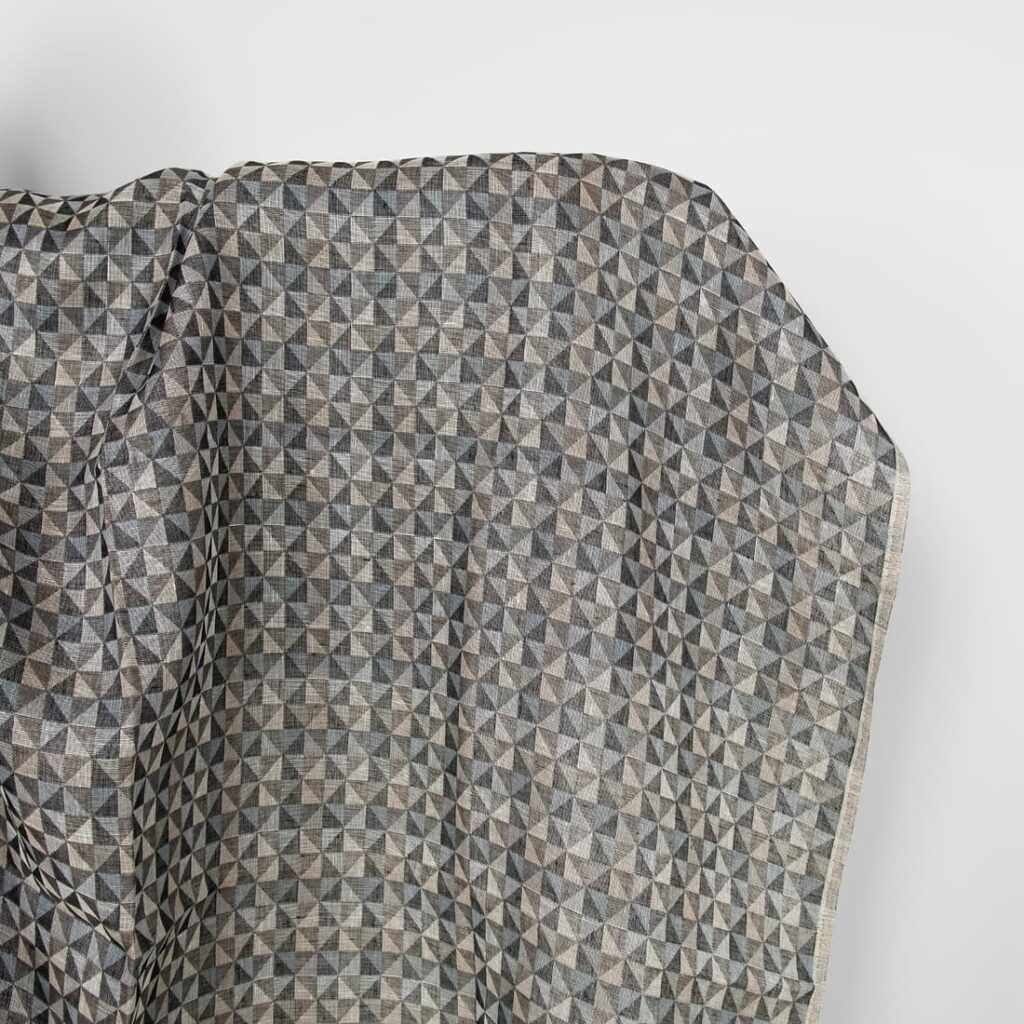Linen fabric black and grey jacquard triangle pattern