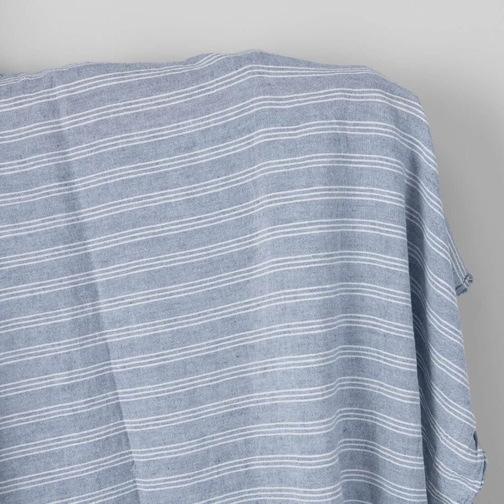Wide washed linen cotton fabric blue with white stripes