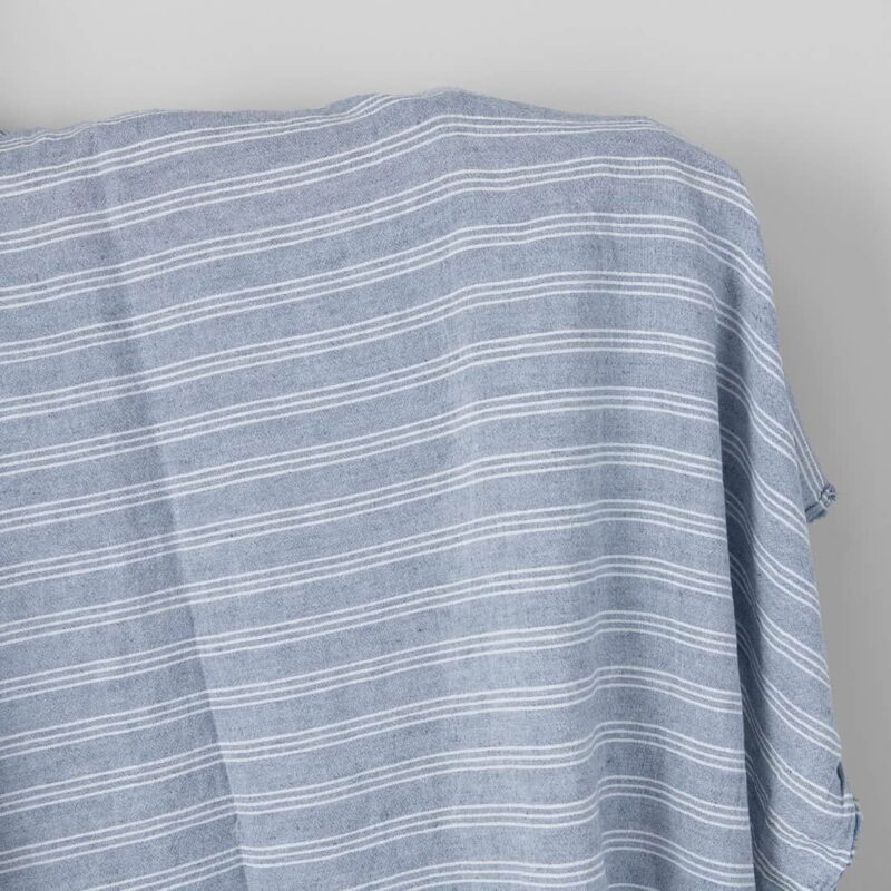 Wide washed linen cotton fabric blue with white stripes