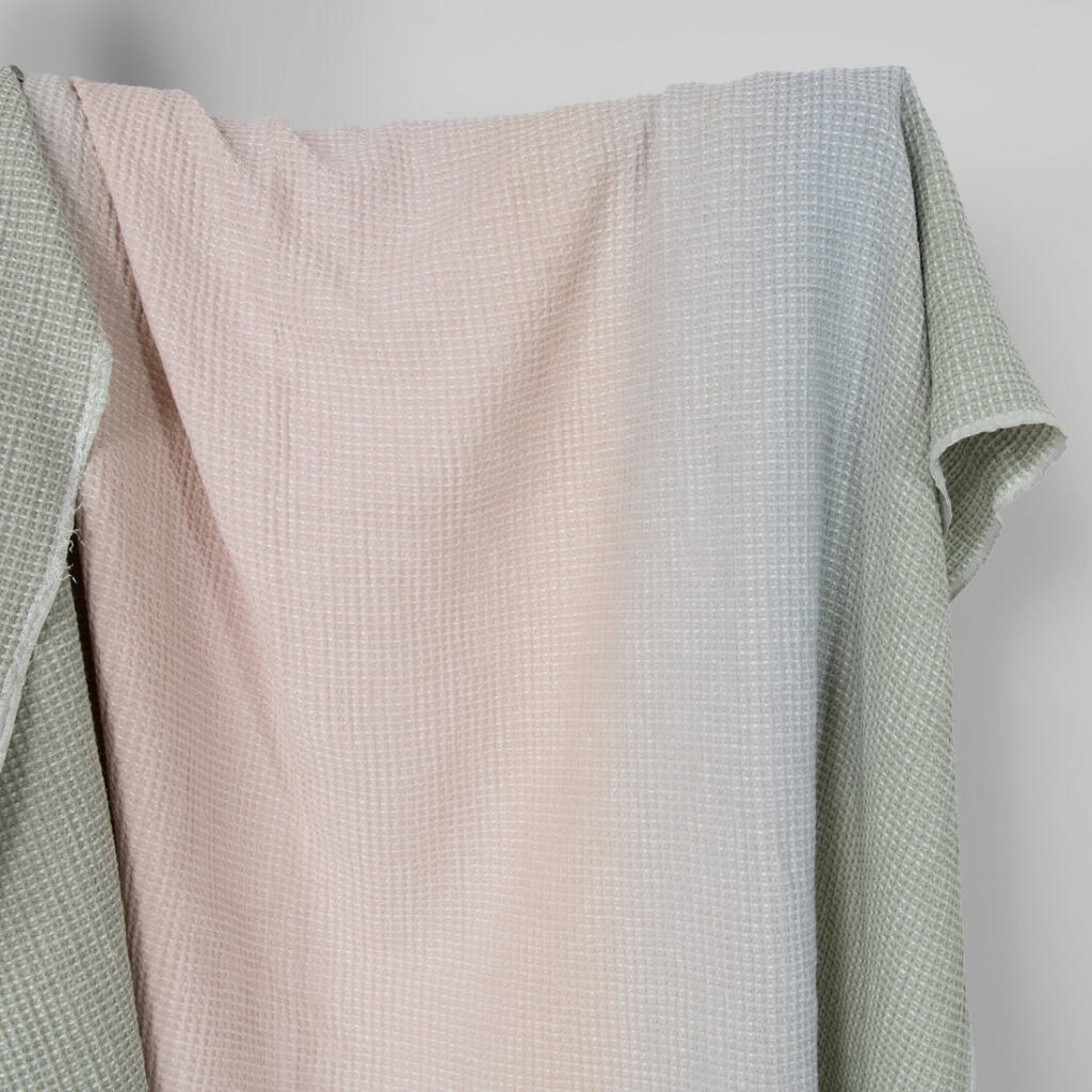 Washed cotton-hemp waffle fabric pink green gradient