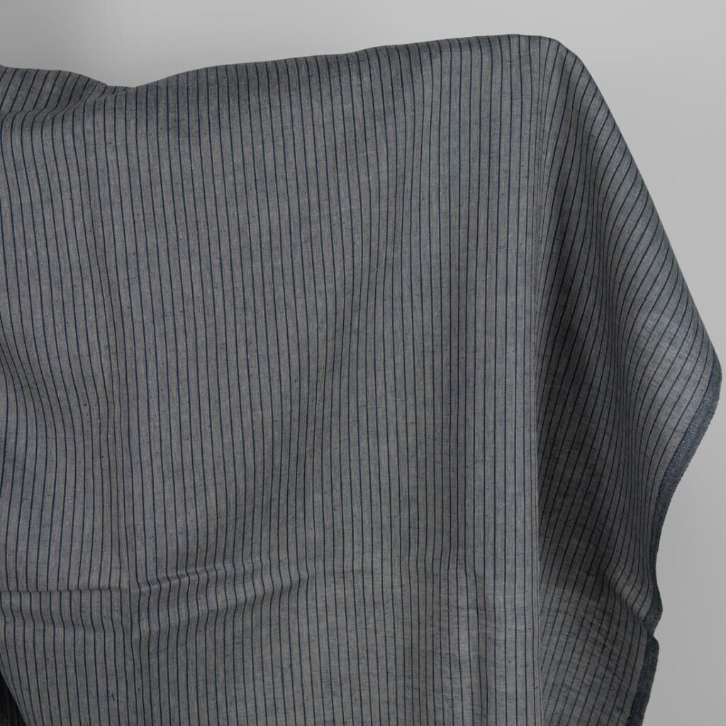 Linen fabric grey and blue-black stripes