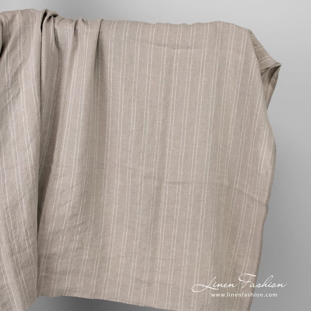 Natural color linen fabric in stripes