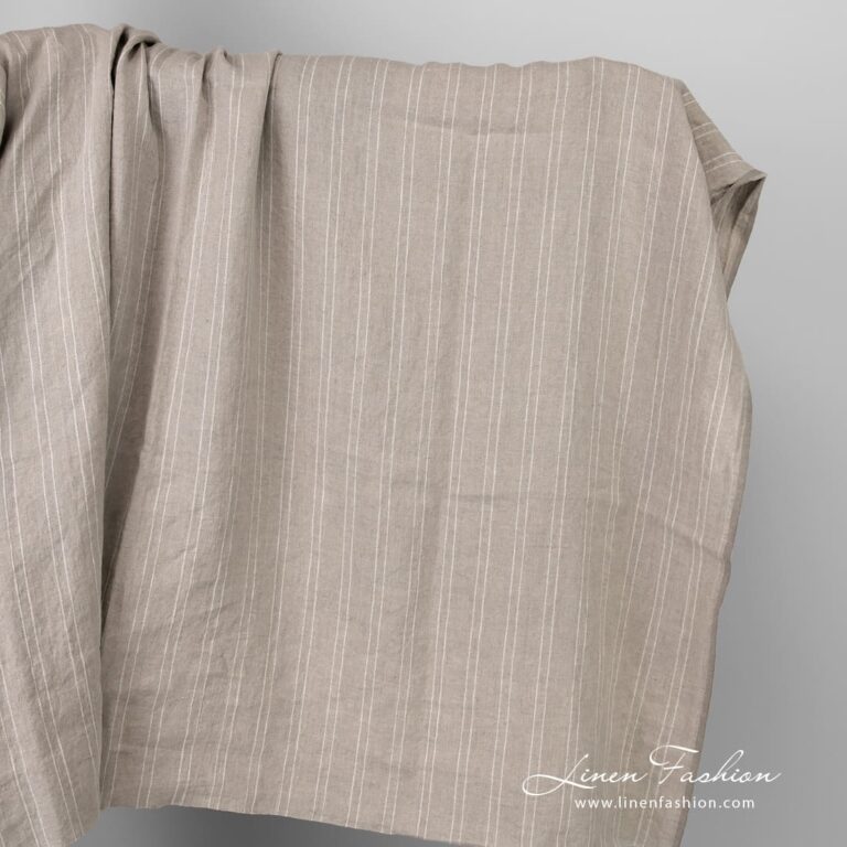 Natural color linen fabric in stripes