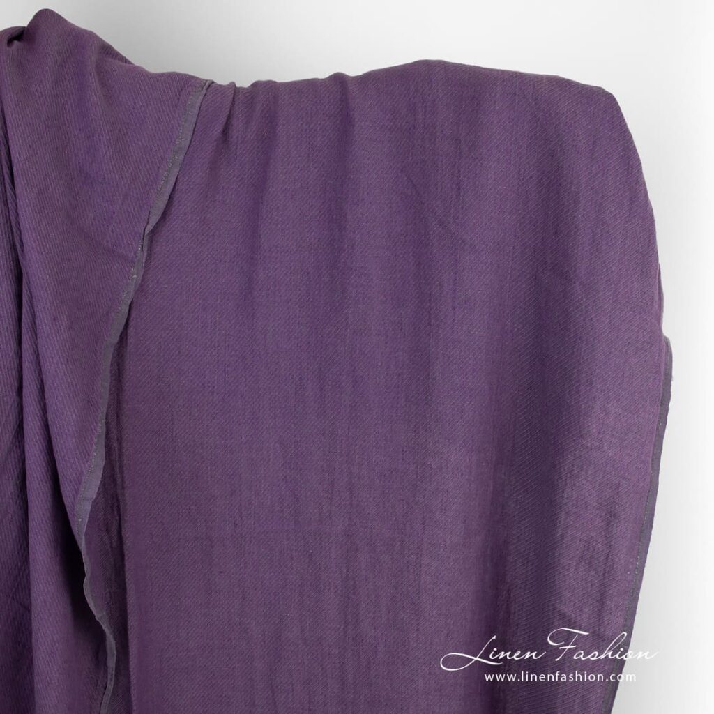 Violet linen fabric in twill weave pattern