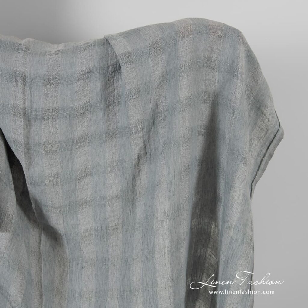 Transparent linen fabric in grey checks