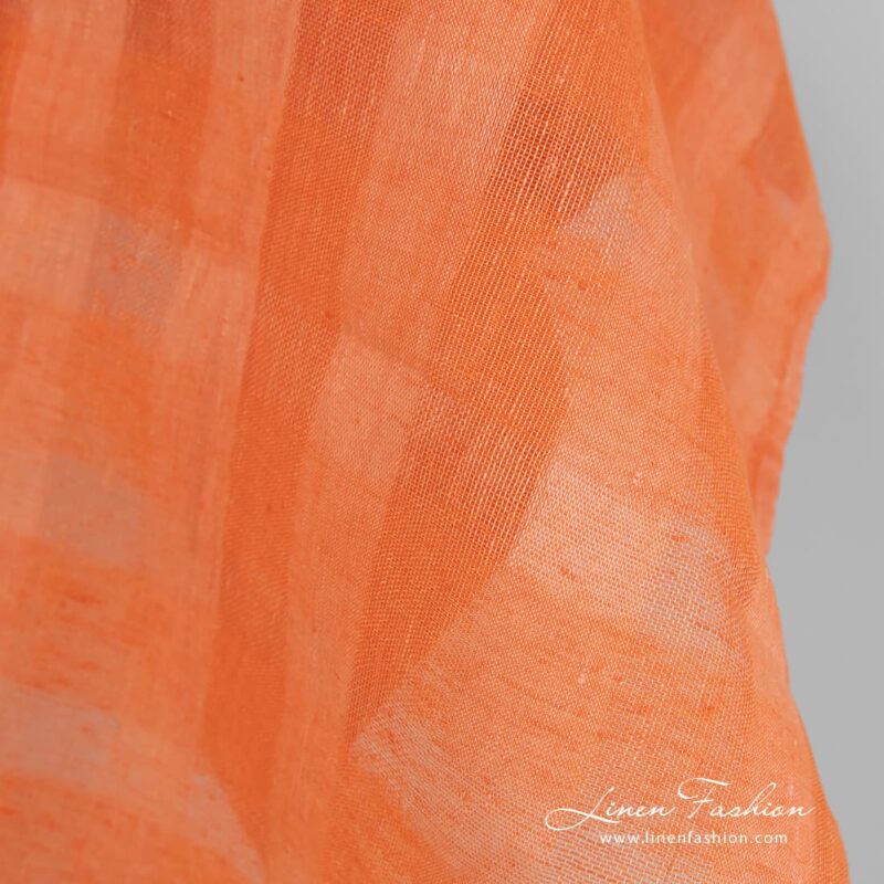100% linen fabric in checks, orange.