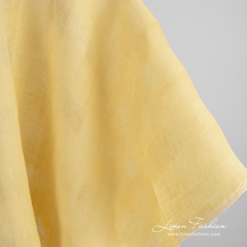 Yellow linen fabric in openweave checks
