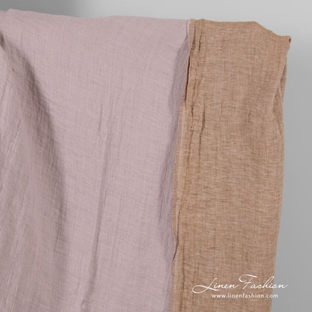Double-sided linen fabric in lilac and brown colors