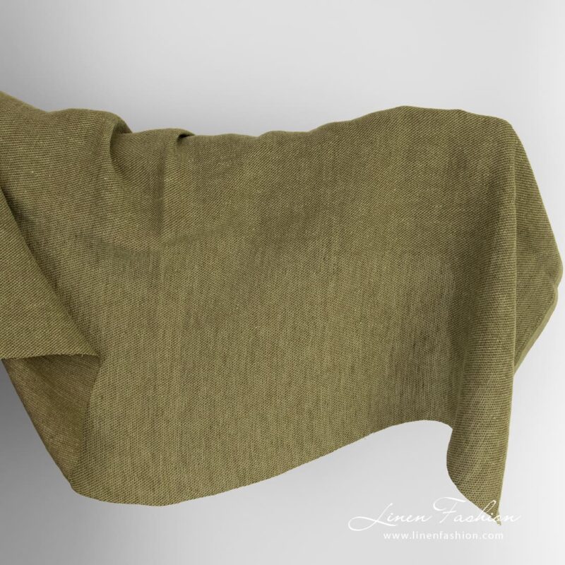 Green linen fabric, washed