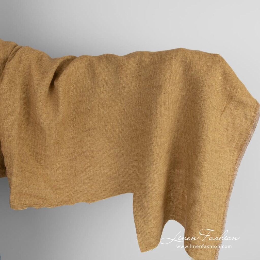 Yellow brown linen fabric