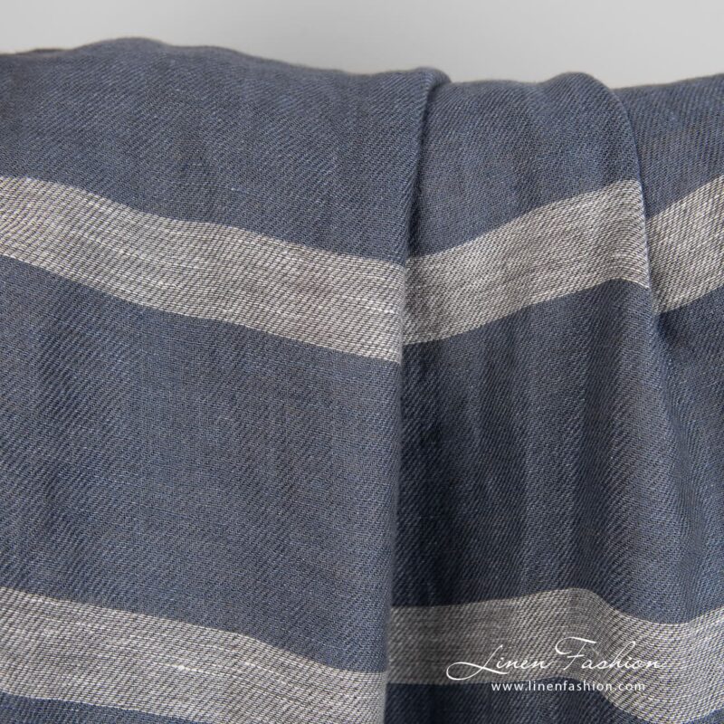 Linen fabric in grey stripes, perfect for clothes and home textile