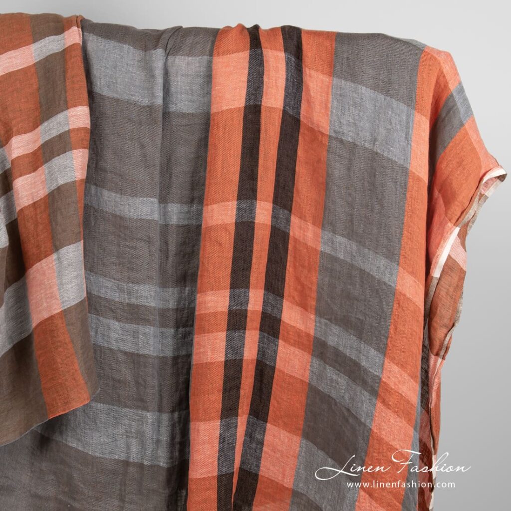 Linen fabric in orange and brown stripes