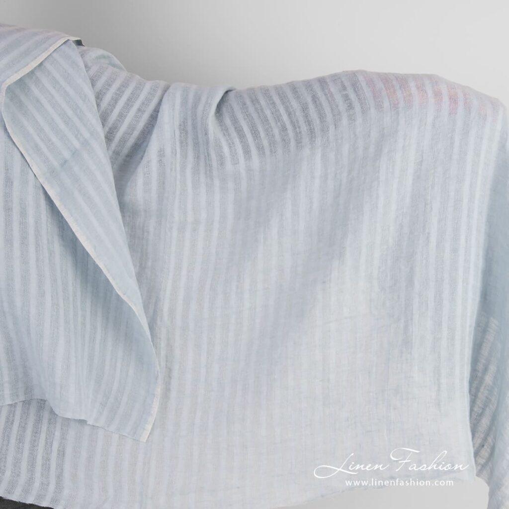 Blue linen fabric in stripes