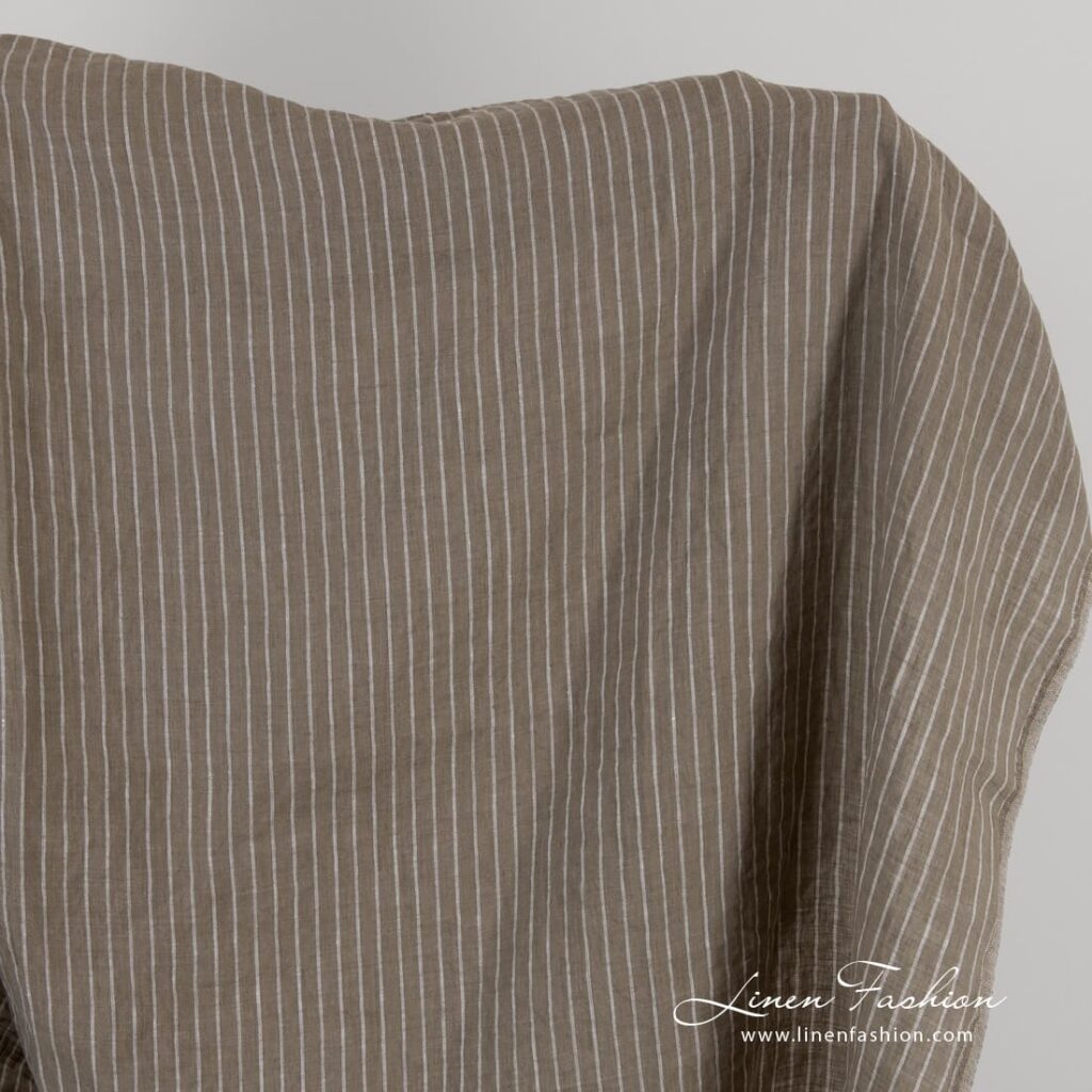 Brown linen fabric in stripes