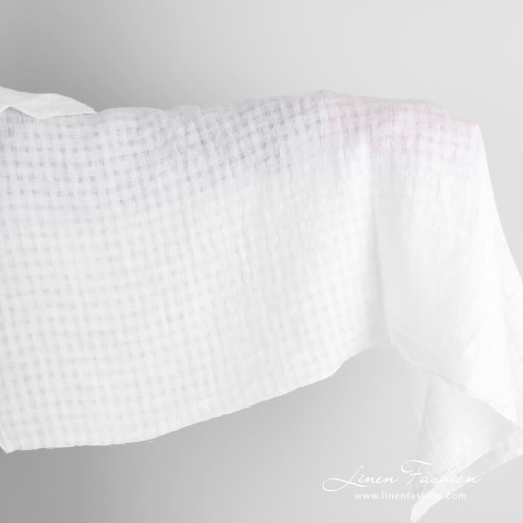 White linen fabric in checks