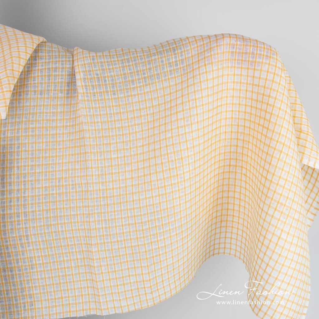 Linen fabric in yellow-white checks
