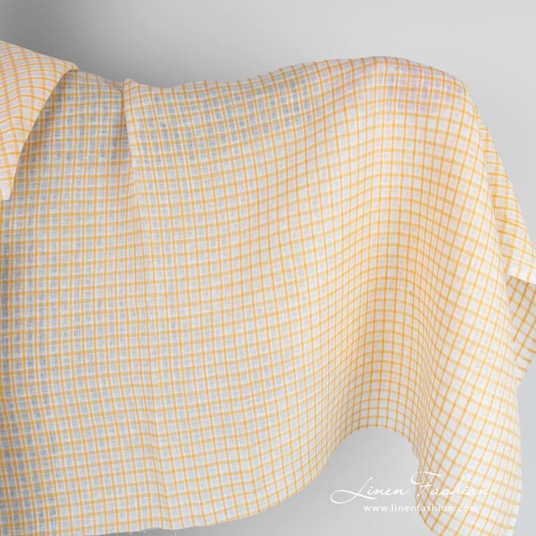 Linen fabric in yellow-white checks