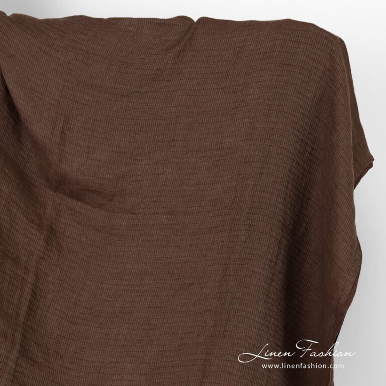 Striped linen fabric in brown color