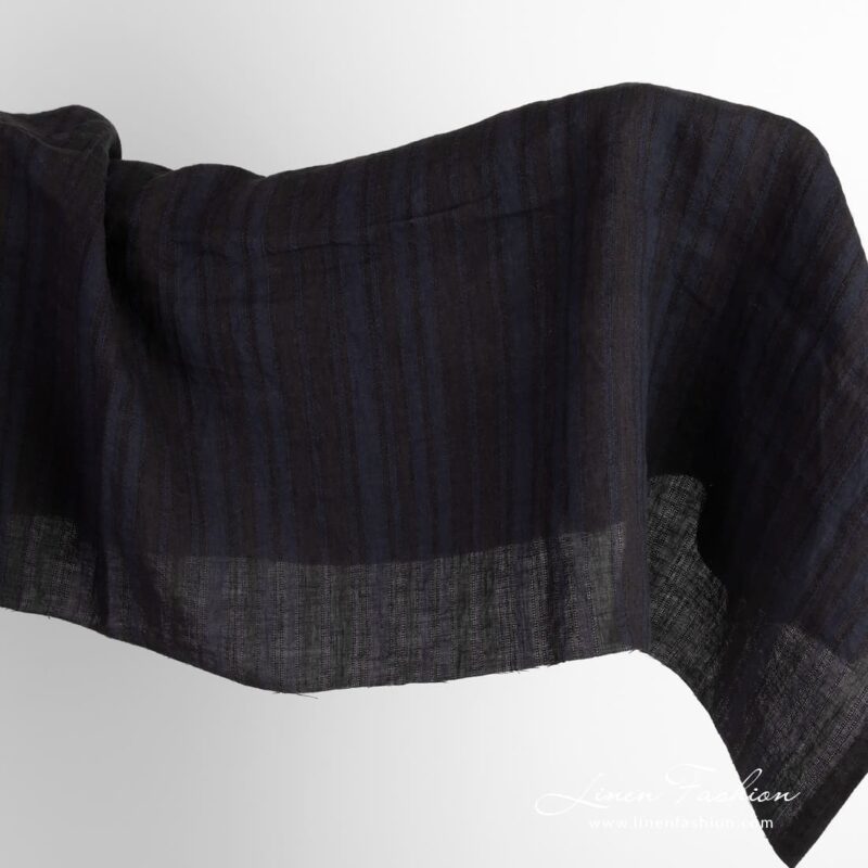 Linen fabric in black and dark blue stripes