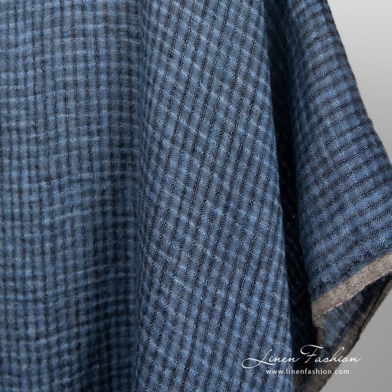 Linen fabric in blue transparent checks, perfect for clothes and home textile