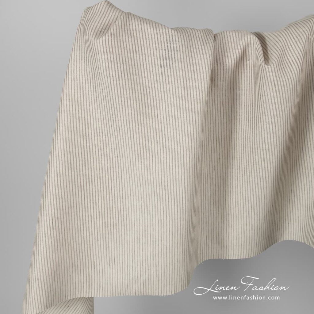 Linen fabric in beige stripes.