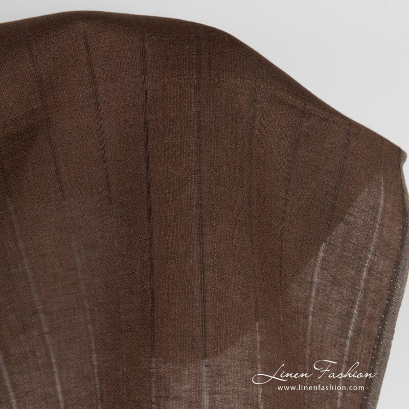 Coffee brown linen fabric with stripes