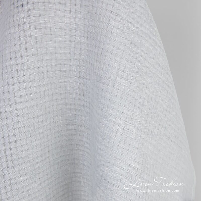 Bluish grey 100% linen fabric in transparent checks