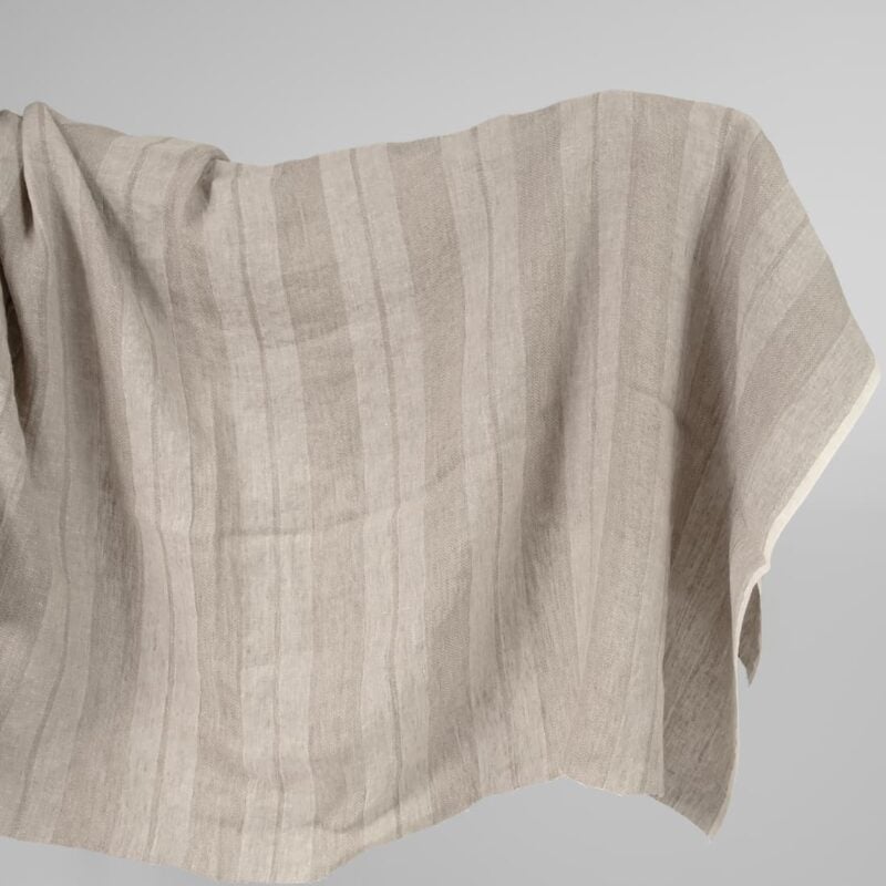Washed linen fabric two tone beige stripes