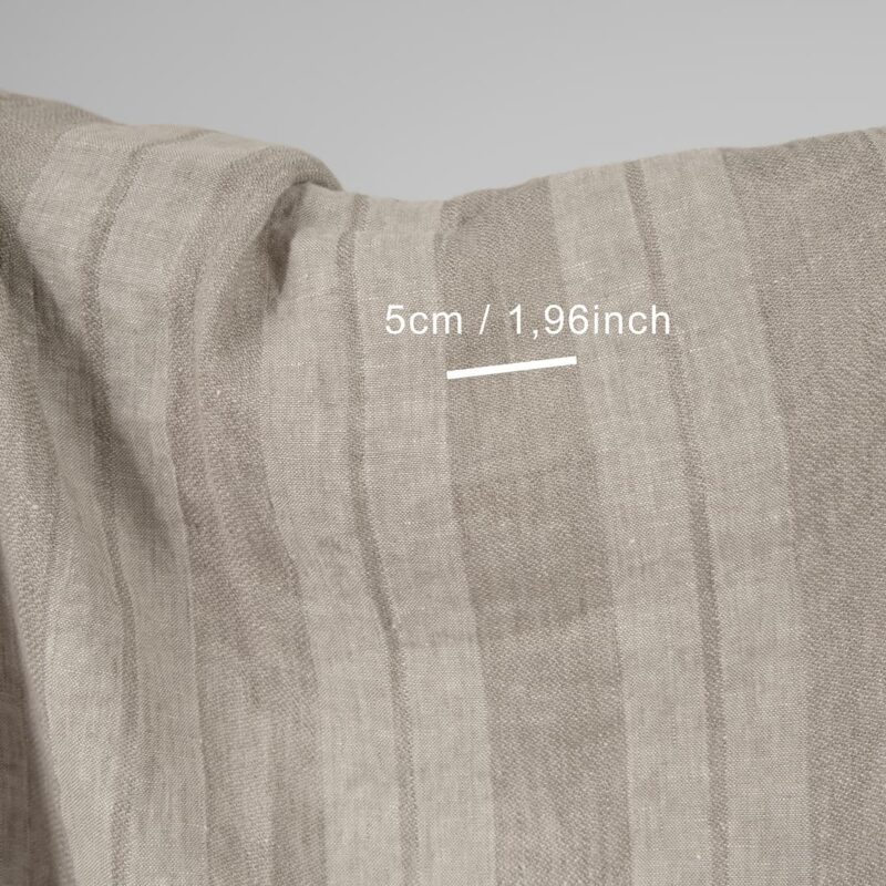 Washed linen fabric two tone beige stripes with measurements