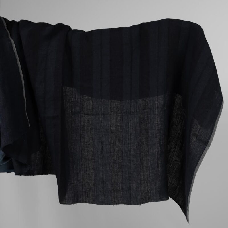 Washed linen fabric black and dark blue stripes