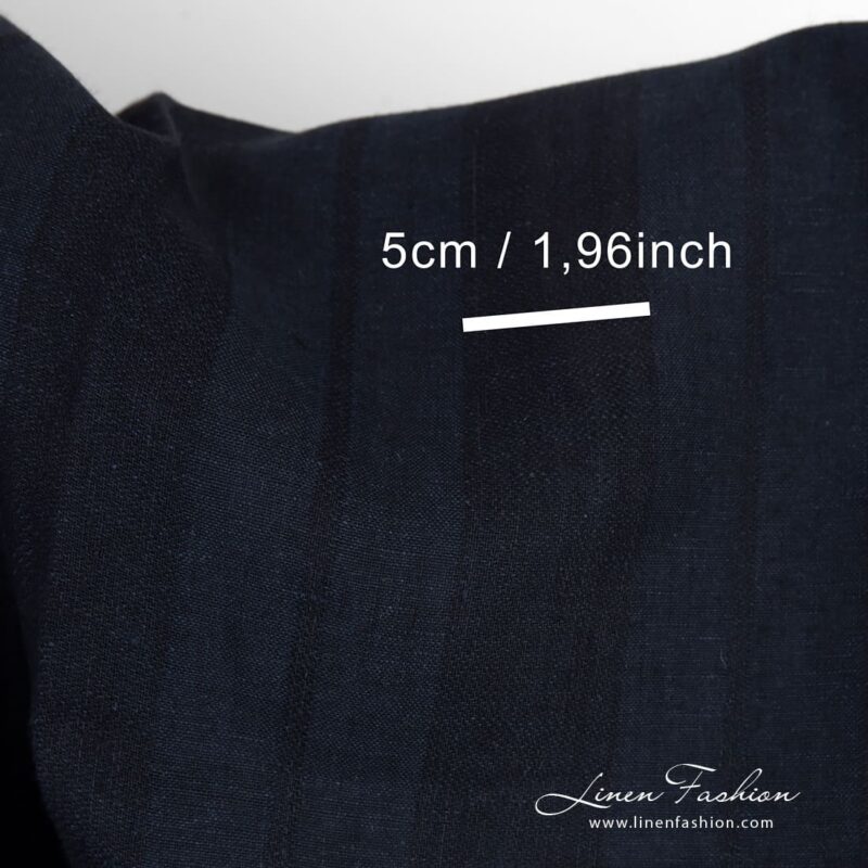 Linen fabric in vertical stripes woven from dark blue and black yarns