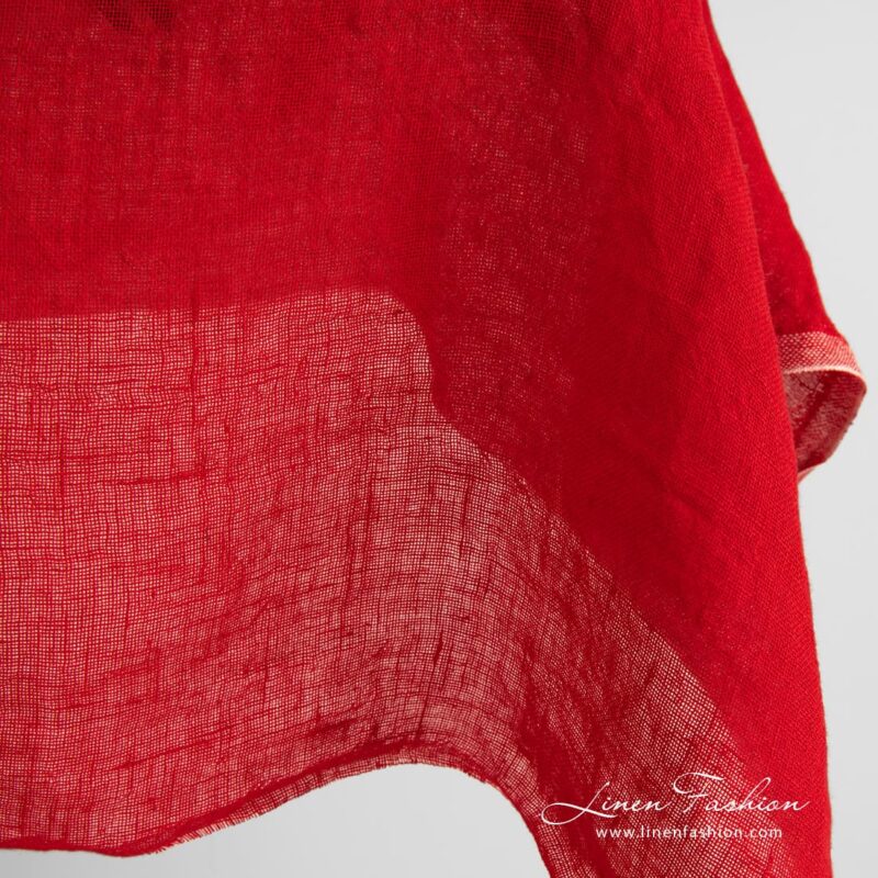 Red linen fabric in transparent gauze pattern