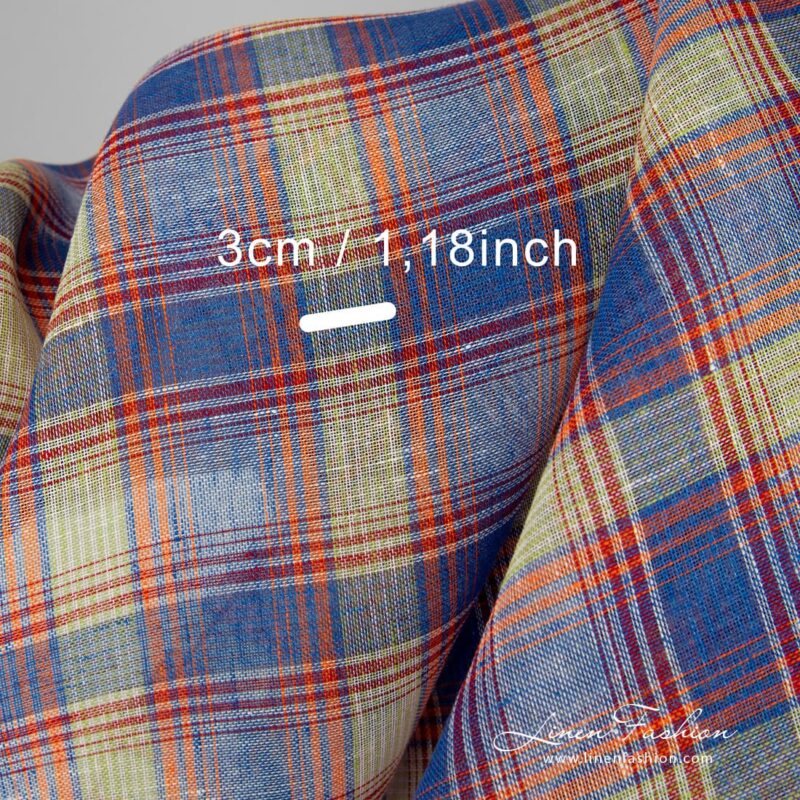 Checked blue and orange linen fabric.