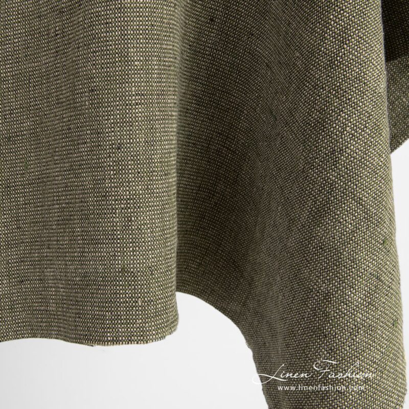 Moss green linen fabric, washed