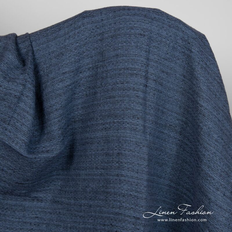 Blue linen fabric in tweed, specially washed to increase softness