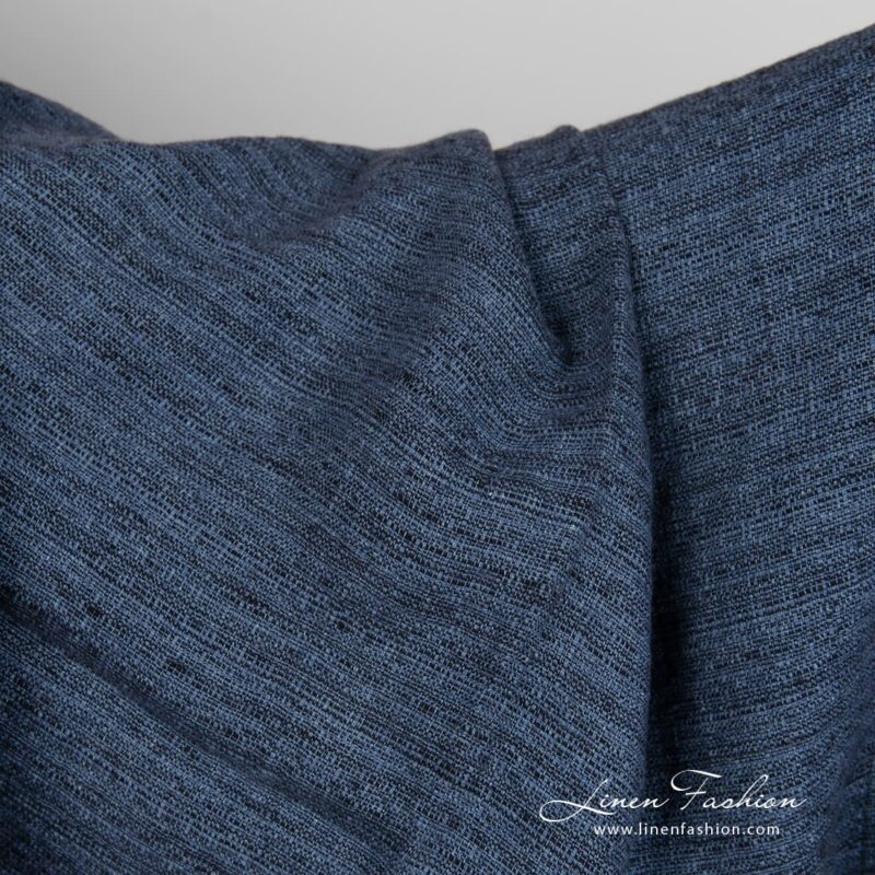 Blue linen fabric in tweed, perfect for clothes and home textile