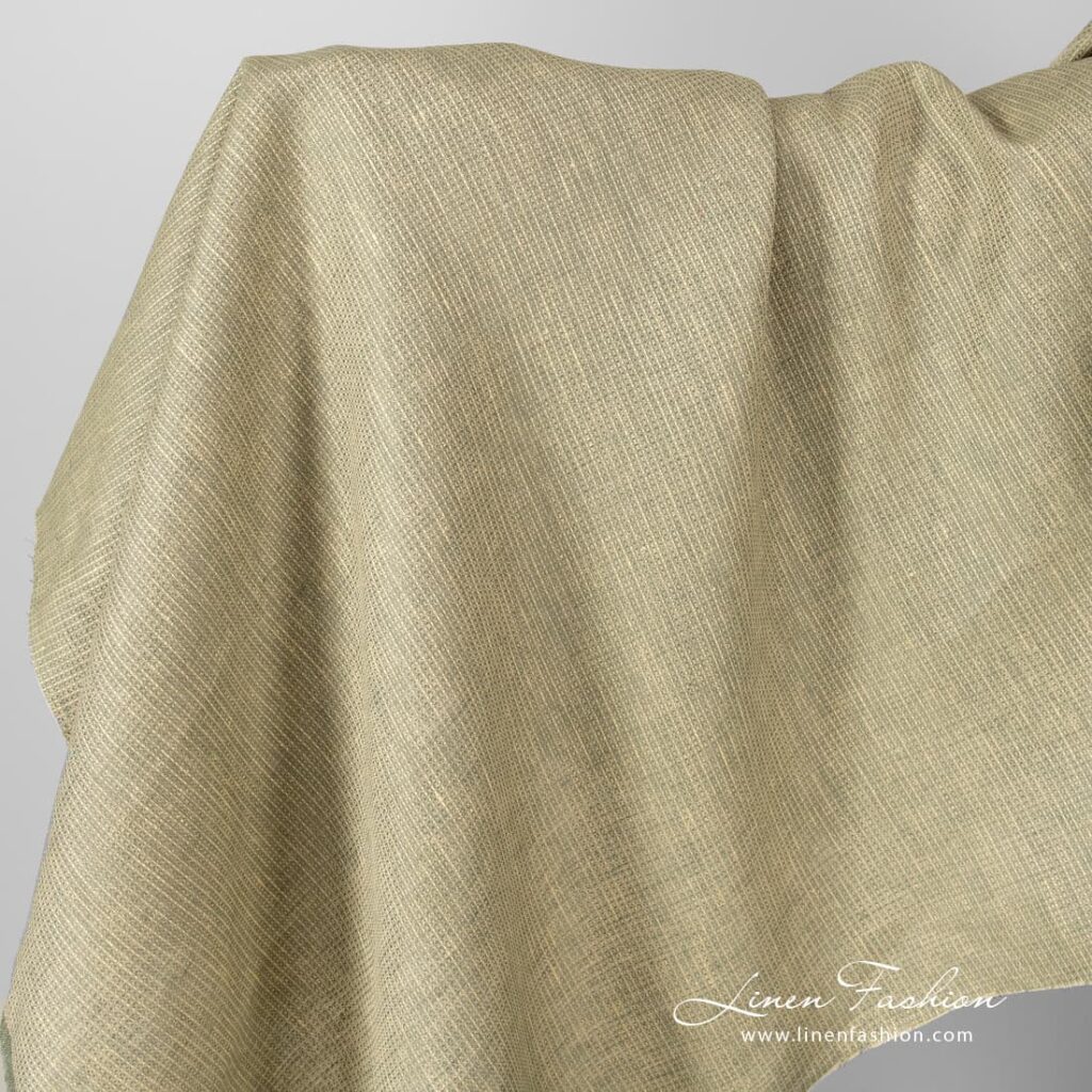 Linen fabric yellow grey melange waffle.