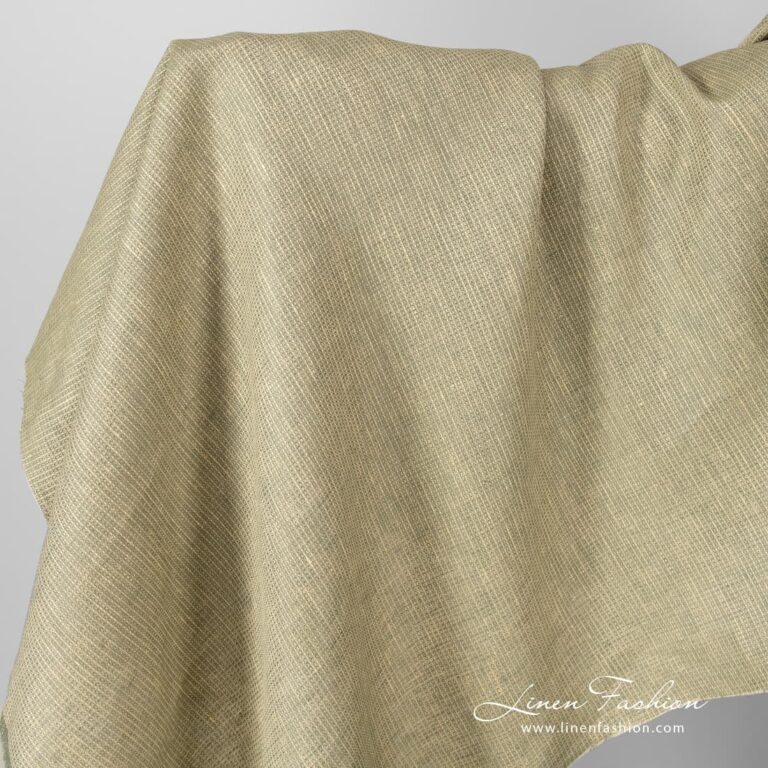 Linen fabric yellow grey melange waffle.