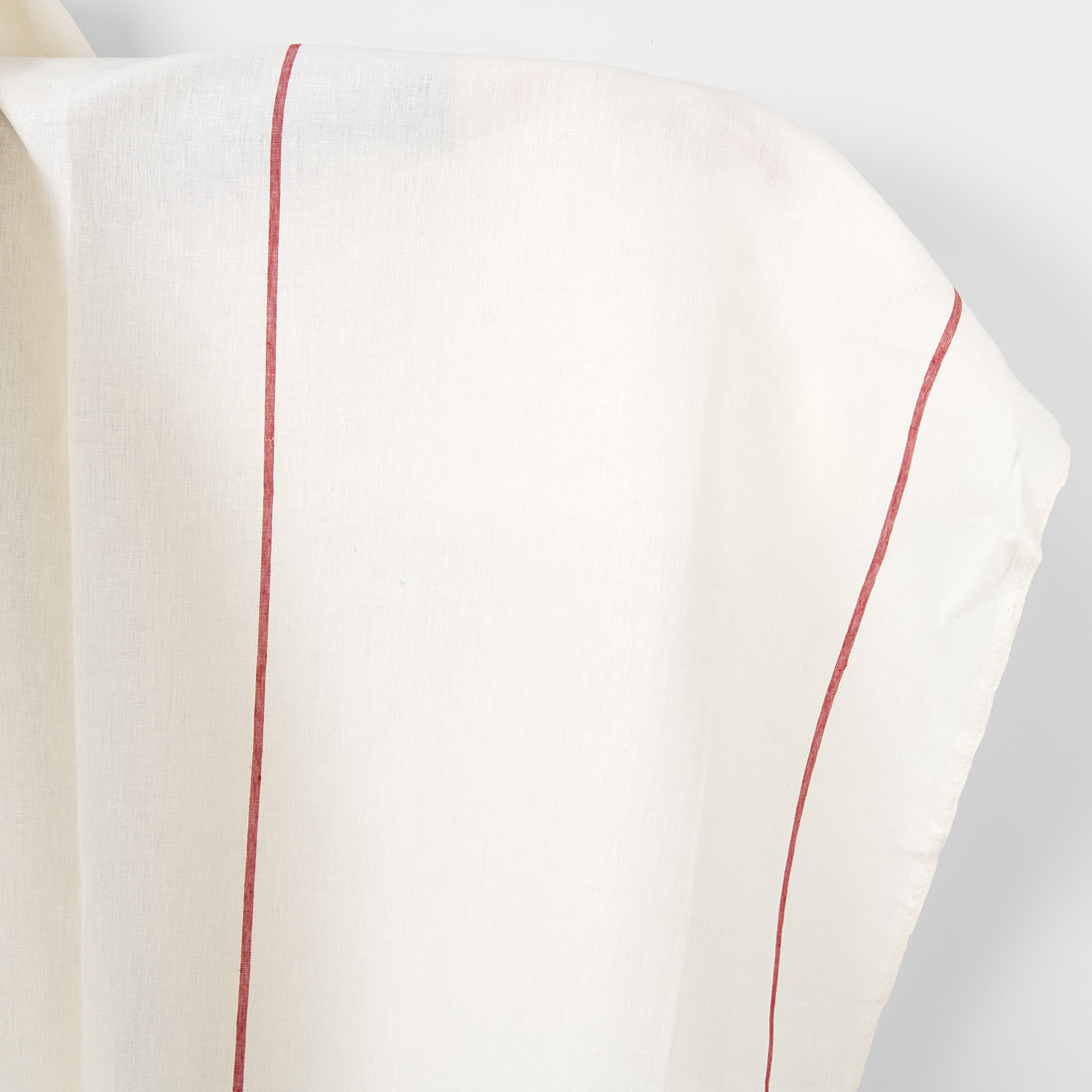 Linen fabric plain off-white with red stripes
