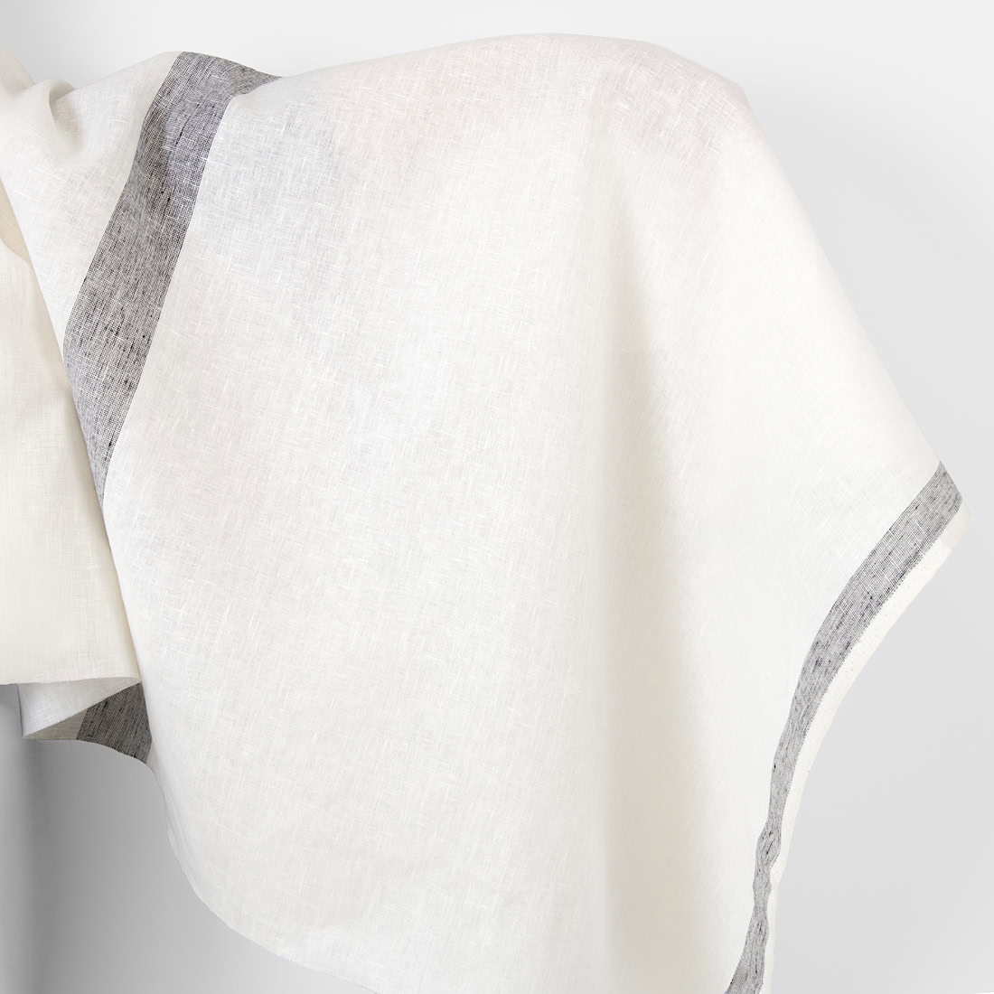 Linen fabric off-white with black stripes