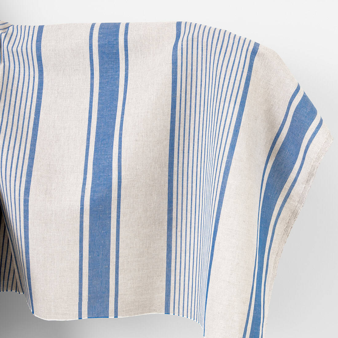 Linen cotton fabric beige with blue stripes