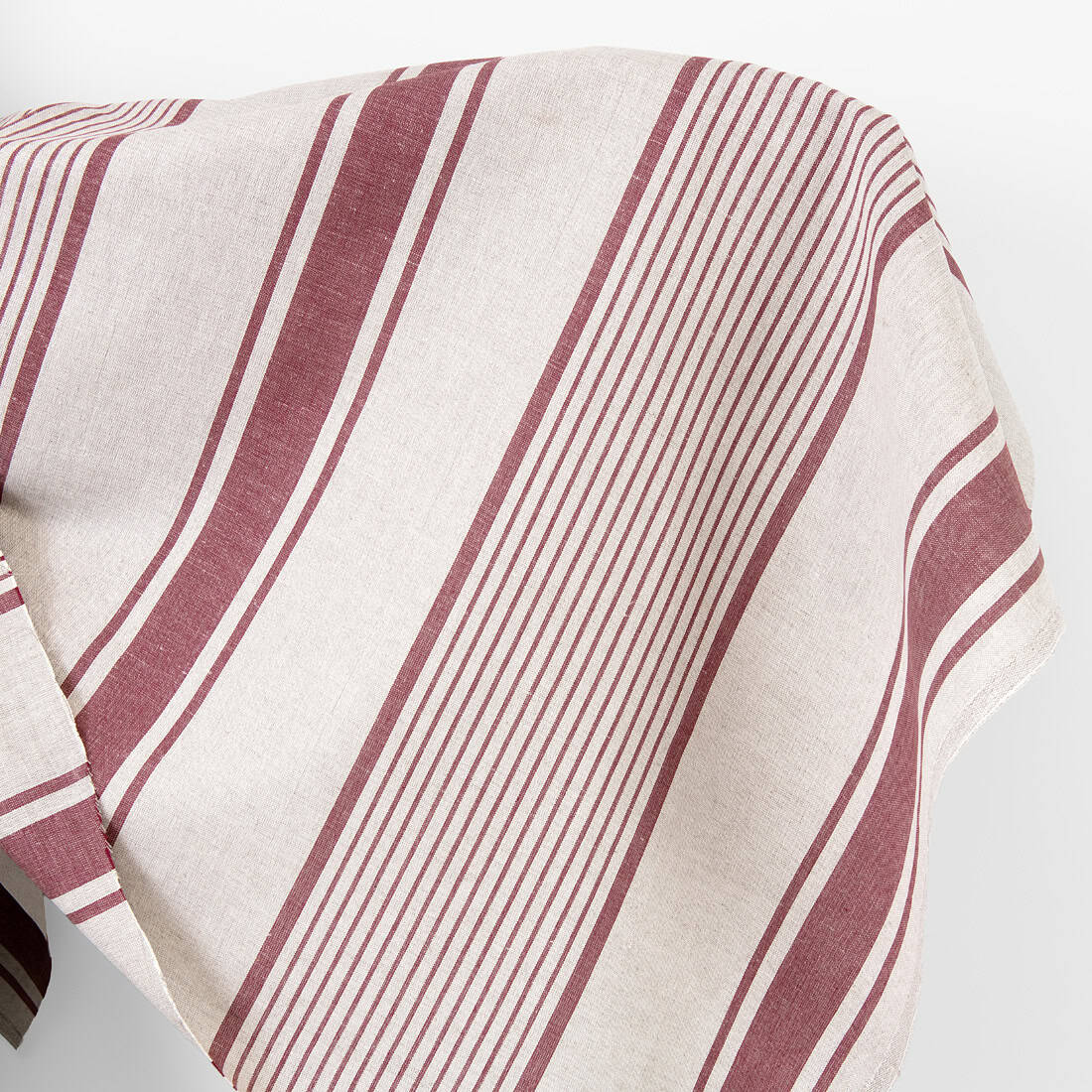 Linen cotton fabric beige with brown stripes