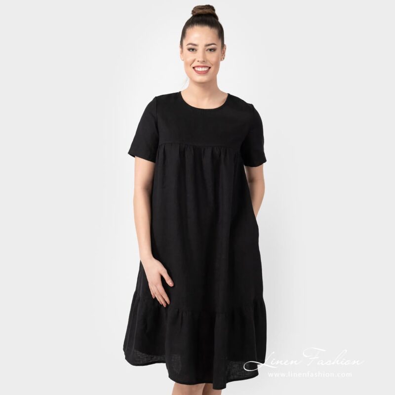 SAVANA black linen dress front side