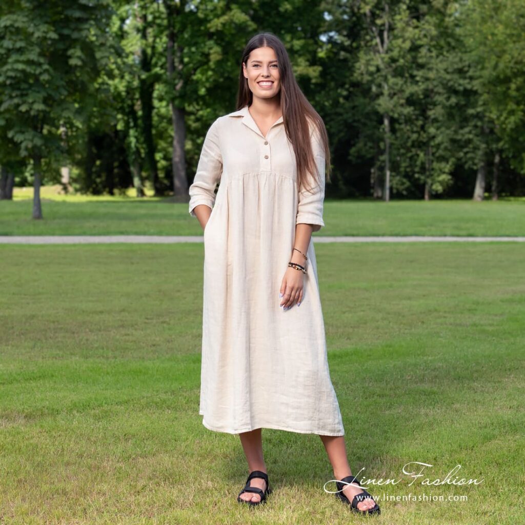 MONTANA INA light sand linen dress