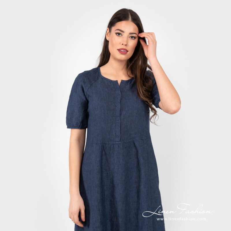 ZOE navy linen dress short sleeves