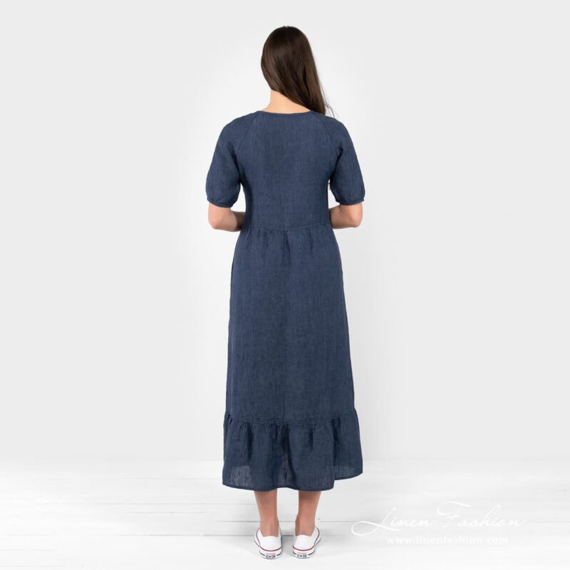 ZOE navy linen dress from back side