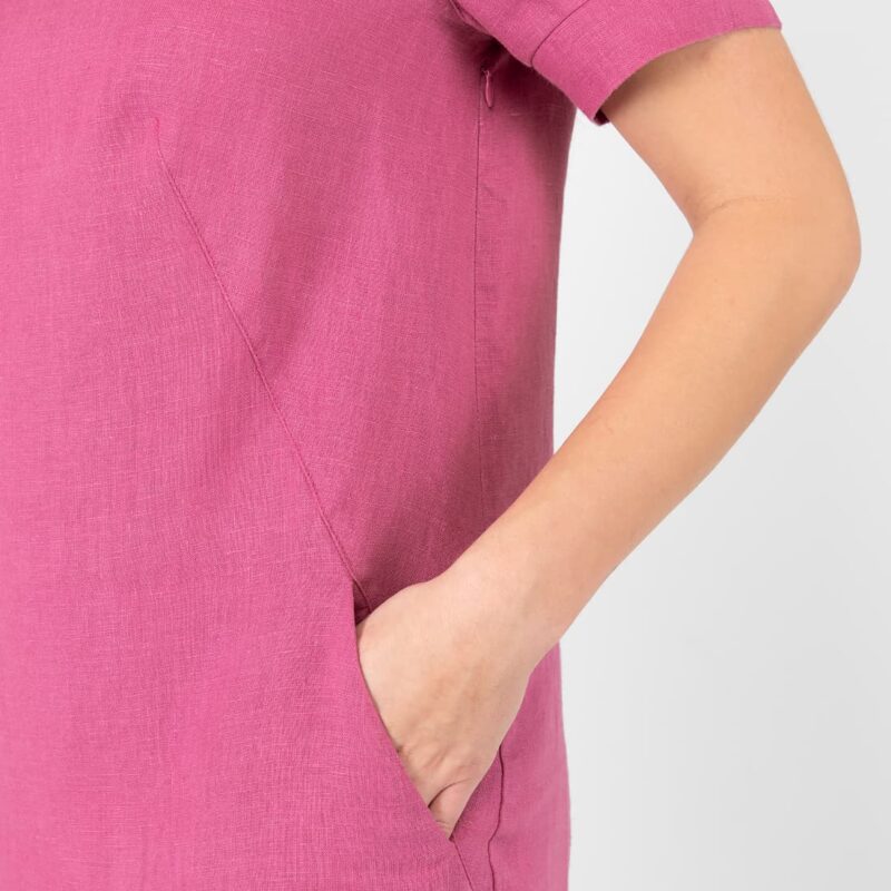 fuchsia pink linen dress with pockets