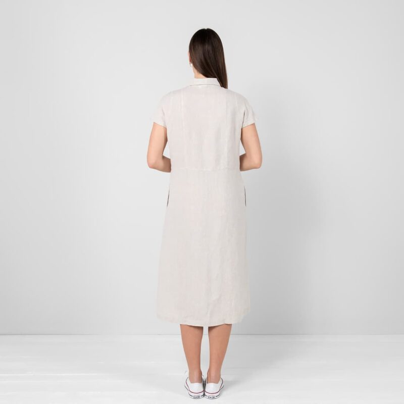 beige midi linen dress, from backside