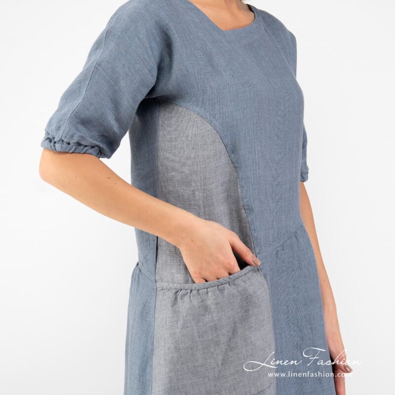 100% linen dress in blue colour.