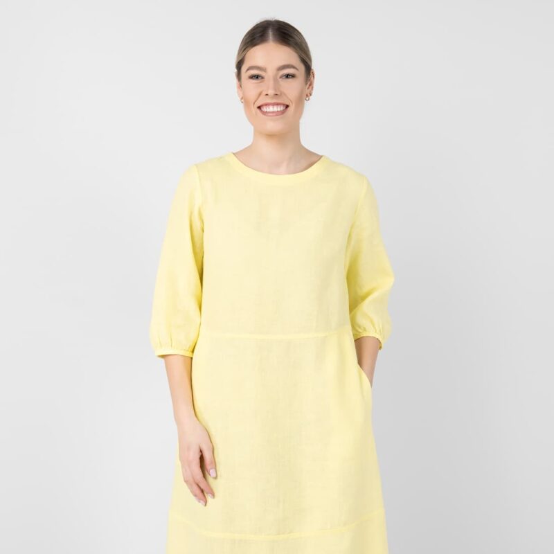 Pale yellow linen dress, round neckline
